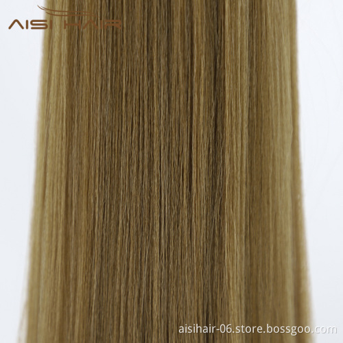 Aisi Hair Vendor Wholesale Long Straight Curly Wave End Magic Paste Brown Ponytail Drawstring Synthetic Ponytail Hair Extension